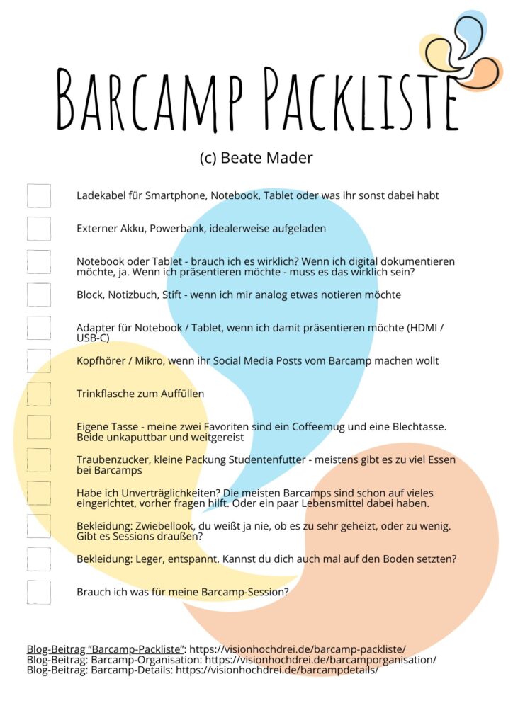 Barcamp Packliste c Beate Mader