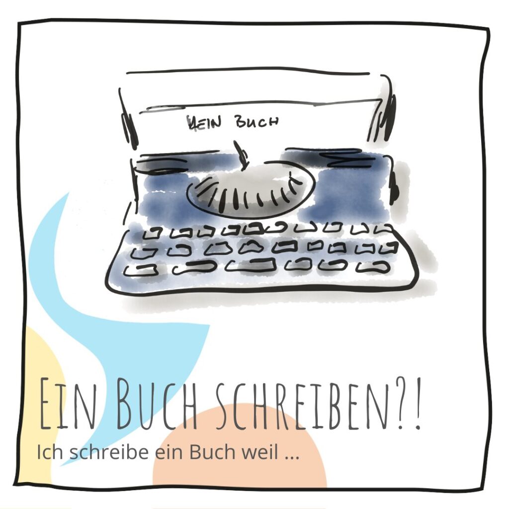 Buchschreiben - eine gezeichnete Schreibmaschine