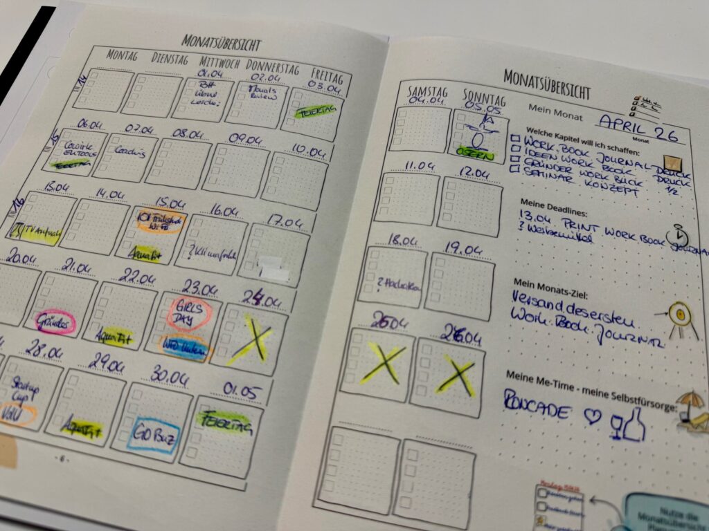 Monatsplanung Work Book Journal augefüllt (c) Beate Mader