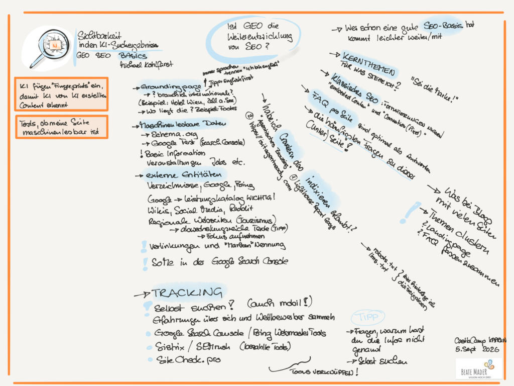 Castlecamp 2026 15 Castlecamp 2026 Session GEO das neue SEO Sketchnotes (c) Beate Mader